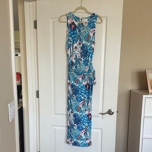 NWOT Lilly Pulitzer Turquoise Floral Maxi Dress with Pink & Brown Accents